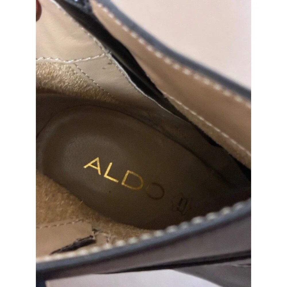 ALDO Leather Platform Stiletto Ankle Boots -8.5 Black Straps Whimsigoth Gothic